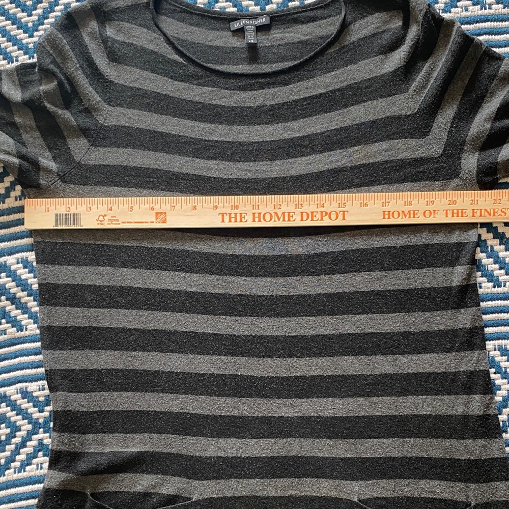 Eileen Fisher Striped Black and Gray Long Sleeve Pockets Women's Tunic Dress L - Picture 7 of 9